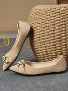 WHDXY Women's New Metal Buckle Flat Pointed Toe Slip-On Flats, Versatile Fashion Soft Bottom Casual Shoes, Soft Leather Comfortable Soft Sole Sweet Girl Style Loafers, Match Well With Dresses - Khaki - View 2