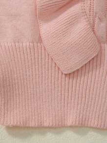Girls' Ruffled Trim Round Neck Drop Shoulder Long Sleeve Knitted Pullover - Pink - View 6