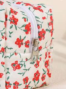 1 Stück vintage Blumenmuster weiches Kosmetiktäschchen, kreatives Design mit großer Öffnung als Kosmetik Aufbewahrungstasche - geräumig und mit geschmackvollem Reißverschluss, geeignet für Reise-Utensilien, Tischdekoration, Urlaub am Strand, Badezimmer, Schlafzimmer, großes Fassungsvermögen