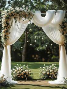 1pc White Chiffon Arch Window Curtain, Suitable For Indoor/Outdoor Wedding, Valentine's Day Decor, Ceiling Backdrop For Ceremony, Party And Banquet Decoration, Multi-Purpose Decor, Christmas, Valentine's Day, Wedding Background Decoration - Multicolor - View 8