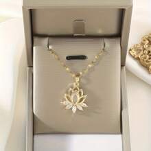 Elegante Lotus Zirkonia Anhänger Kette, Geburtstagsgeschenk für Frauen und Männer, Familie und Freunde