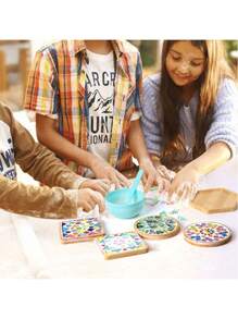 6 件装竹杯垫套装带支架，适用于咖啡桌，盆栽木质杯垫，办公桌保护，乔迁礼物，方形/圆形竹杯垫适用于花盆、饮料托盘、办公桌盆栽植物保护 - 彩色 - 查看 9