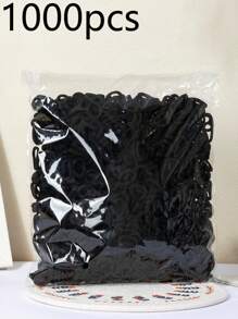 100/200/300/500/780/1000 件 弹力发带 橡皮筋 发圈 防滑马尾辫夹 适合女孩日常使用 - 黑色 - 查看 7