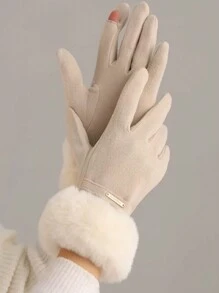1 par de guantes de dedo completo de poliéster de unicolor, elegante y casual, adecuados para salidas, festivales y fiestas en otoño e invierno