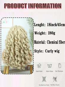18 Inch Synthetic Fiber Curly Wig For Women, Fluffy Blonde Wig With Bangs, Natural Looking Cosplay Wig, Heat Resistant - Gold - View 4