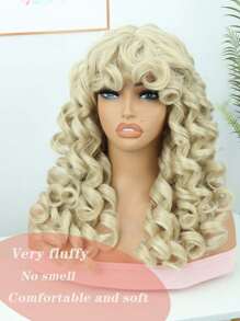 18 Inch Synthetic Fiber Curly Wig For Women, Fluffy Blonde Wig With Bangs, Natural Looking Cosplay Wig, Heat Resistant - Gold - View 8