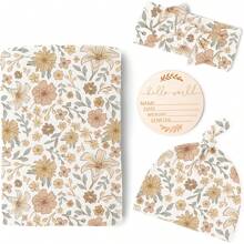 Set de 4 pièces de foulards imprimés pour bébé, foulards d'emmaillotage pour nouveau-nés, ensemble d'emballage, couvertures souples et extensibles pour bébé, couverture de réception pour nouveau-né, unisexe amour Saint-Valentin