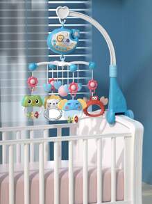 1 件婴儿床摇铃，带音乐、灯光和投影，45° 科学角度防止斜视，360° 可旋转，出牙玩具，温暖夜灯，梦幻投影，教育、安抚玩具，感恩节、圣诞节、生日礼物