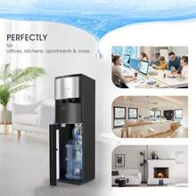 COSVALVE Bottom Loading Water Dispenser 5 Gallon,Hot Cold And Room Water Cooler With 3 Temperature Spouts, Empty Bottle Indicator Child Safety Lock Stainless Steel Black Home And Office Use - 美規A型插(110-127V) - 查看 4