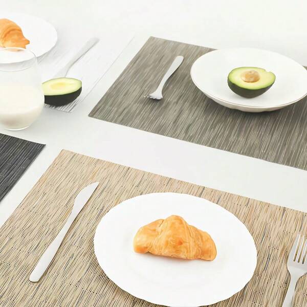 Sousplats com padrão de bambu, sousplats de PVC trançado, almofadas de isolamento térmico para mesa de jantar, bases para copos, sousplats de estilo ocidental/textura transparente, atmosfera de alta qualidade, necessários para mesa de jantar, várias cores disponíveis para combinação gratuita