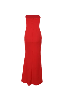 Women's Autumn Waistband Bandeau Party Cocktail Dress - Red - View 3