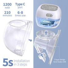 Portable Electric Breast Pump With 3 Modes And 12 Levels, 5 Seconds Assembly, Memory Mode, LCD Display, Portable Electric Breast Pump With 19mm/21mm Flange (2 Pack) - Xám - Xem 4