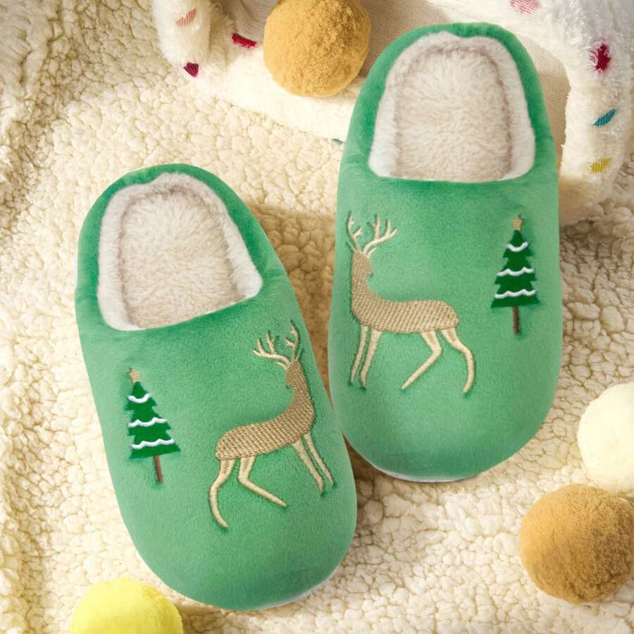 Christmas Slippers For Kids Reindeer Slippers For Girls Boys Fluffy Plush House Slippers Shoes Cozy Warm Winter Slippers Non-Slip Indoor Outdoor Shoes