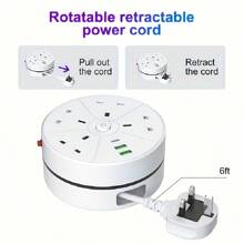 New Multifunctional Power Board/Power Socket/Strip Plug, Equipped With 4 Power Sockets, Paired With (2 USB-A) (1 TYPE-C), 2-Meter Power Cord/Automatic Short Circuit Protection Function/Suitable For Home, Office, Kitchen, Garage, Outdoor Use. - UK Plug(220-240V) - View 4