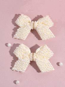 2 件女孩珍珠发饰，精致的青少年珍珠蝴蝶结发夹，优雅的儿童发夹发饰 - 白色 - 查看 13