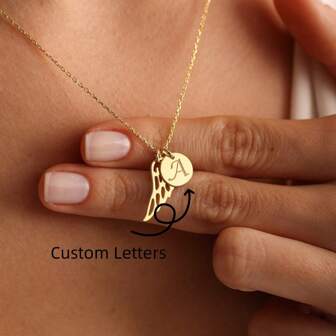 Customized Commemorative Wing Necklace, Personalized Hollowed Out Angel Wing Letter Pendant Necklace As A Gift For Mom