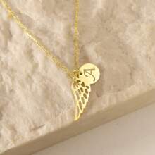 Customized Commemorative Wing Necklace, Personalized Hollowed Out Angel Wing Letter Pendant Necklace As A Gift For Mom - Wing Necklace - View 3