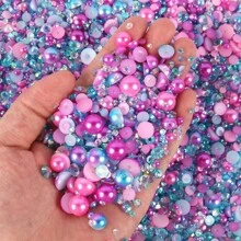 1080 piezas de perlas planas de resina y cristal de 3-10 mm de tamaño mixto, accesorios DIY para decorar estuches de teléfono, espejos, tazas, manualidades, zapatos