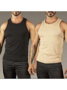 KIT 2/KIT3 Men's Tank Top In Ribbed Knit Ameritcana Rib Black And White - 米色 - 查看 1
