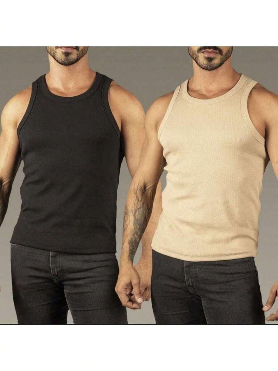 KIT 2/KIT3 Men's Tank Top In Ribbed Knit Ameritcana Rib Black And White - 米色 - 查看 1