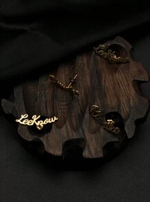 1 对 2 件金色不锈钢 DIY 字母/文字耳钉耳环，创意优雅英文首字母耳环