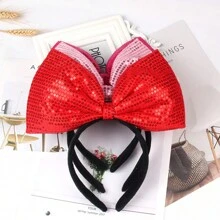 Wu Pistilure 1pc Princess Headband Red Sequin Big Bow Amusement Park Photo Haircard Popular Hair Accessories Face Female Headband