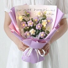 1件[不含灯条] 毕业礼物创意迷你针织绒球花束，向日葵人造花束，迷你针织花束，毕业，生日，婚礼，情人节礼物，装饰，送给老师，女朋友，最好的朋友 - 彩色 - 查看 14