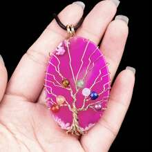 1pc Natural Agate Stone Life Of Tree Pendant Necklace Rough Wire Winding Pendant Sweater Chain Jewelry Women's For Necklace