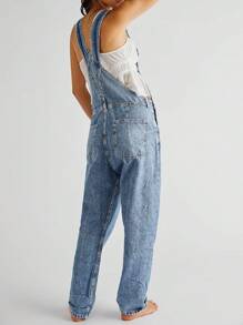 Women Denim Long Jumpsuit Casual Spaghetti Strap Wide Leg Romper Pants Summer Baggy Bib Overalls - 淺藍色 - 查看 6