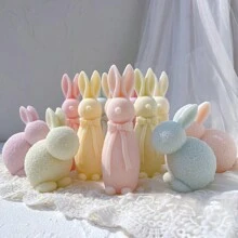 Flocked Rabbit Silicone Candle Molds Bowknot Bunny Silicone Mold Animal Bunnies Wax Mould Easter Home Decor