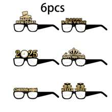 1 Set 6/12/24 Black And Gold 2025 New Year 3D Paper Glasses, Happy New Year Photo Prop Decoration, Suitable For New Year, Birthday, Bachelor Party, Adult Party, Valentine's Day Party, Friends Party.