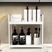 1件装双层浴室台面收纳架，梳妆台化妆品收纳架，独立厨房调料架，浴室置物架，厨房收纳架，金属材质收纳架，水槽下收纳架，多功能铁艺收纳架