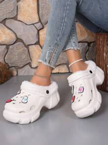 Zapatillas de mujer con diseño de agujeros elevados de 7,5 cm de suela gruesa y forro térmico - Blanco - Ver 5