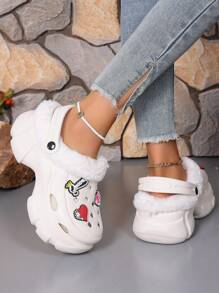 Zapatillas de mujer con diseño de agujeros elevados de 7,5 cm de suela gruesa y forro térmico - Blanco - Ver 3