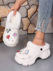 Zapatillas de mujer con diseño de agujeros elevados de 7,5 cm de suela gruesa y forro térmico - Blanco - Ver 6