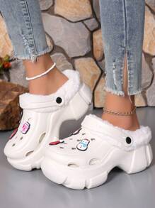 Zapatillas de mujer con diseño de agujeros elevados de 7,5 cm de suela gruesa y forro térmico - Blanco - Ver 1