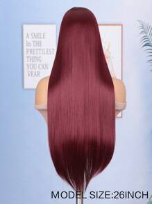 Peruka syntetyczna z przodu z koronką 13*4, 26 cali, gęstość 180%, kolor czarny, z baby hair, bez kleju, odporna na ciepło i oddychająca, materiał z włókien syntetycznych, naturalna linia włosów, swobodne rozstanie, odpowiednia na imprezy i do noszenia na co dzień - Burgund - Zobacz 7