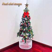 5ft Artificial Christmas Tree With LED Energy-Saving Lights, Including 109 Pendant Tree Skirts And Guardrails - màu xanh lá - Xem 6