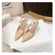 Black Pointed High Heel Closed Toe Slingback Sandals For Women With Stilettos And Fairy Style Temperament Shallow Mouth Single Shoes - Black 6cm - View 5