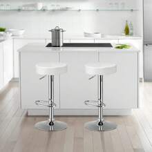 Set Of 2 Round Bar Stools Adjustable Swivel Counter Pub Chairs White