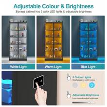 HNEBC Tall Storage Cabinet Up To 70", LED Kitchen Pantry Cabinet With Human Body Induction, 5 Tier Bookcase Display Cabinet With Adjustable Shelves For Living Room Office - màu đen - Xem 11