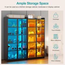 HNEBC Tall Storage Cabinet Up To 70", LED Kitchen Pantry Cabinet With Human Body Induction, 5 Tier Bookcase Display Cabinet With Adjustable Shelves For Living Room Office - màu đen - Xem 5