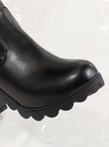 Women's Square Toe Low Heel Pleated Slip-On Thigh High Black Boots, 2024 Autumn/Winter New Fashion Elastic