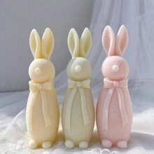 Flocked Rabbit Silicone Candle Molds Bowknot Bunny Silicone Mold Animal Bunnies Wax Mould Easter Home Decor