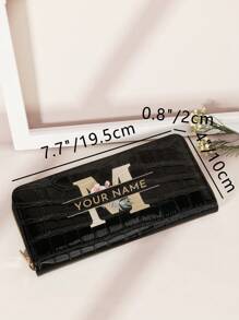 1 pieza Billetera larga personalizada con firma, billetera larga con diseño de firma personalizada, billetera larga con firma personalizada, billetera larga personalizada con firma, versátil monedero largo con cierre, patrón de inicial de la A a la Z, versátil monedero con cierre para tarjetas, portador de tarjetas gráfica con letra, organizador de tarjetas multiuso para almacenar tarjetas de crédito, útiles escolares para la escuela o dormitorio, regalo de San Valentín - Negro - Ver 9