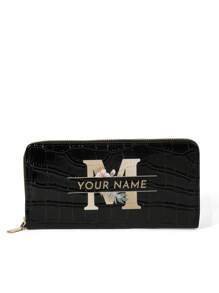 1 pieza Billetera larga personalizada con firma, billetera larga con diseño de firma personalizada, billetera larga con firma personalizada, billetera larga personalizada con firma, versátil monedero largo con cierre, patrón de inicial de la A a la Z, versátil monedero con cierre para tarjetas, portador de tarjetas gráfica con letra, organizador de tarjetas multiuso para almacenar tarjetas de crédito, útiles escolares para la escuela o dormitorio, regalo de San Valentín - Negro - Ver 8
