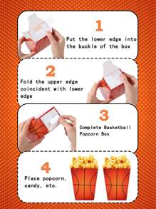 10pcs Basketball Shaped Paper Popcorn Boxes, Food Container Boxes, Sports Theme Party Decorations For Family, Friends, Birthday, Suitable For Sports Events, Parties, Movie Nights - Basketball - View 6