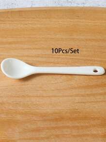 Set da 10 pezzi di cucchiai in ceramica, in porcellana bianca con manico lungo, multiuso per caffè, zuppa, tè e condimenti, accessori da cucina eleganti - Bianco - Visualizzare 9