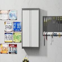 Metal Wall Cabinets For Storage With Lock,Steel Garage Hanging Cabinet With 1 Adjustable Shelf And 2 Doors,Garage Cabinet Upper,Wall Mounted Metal Cabinet For Office And Home - Black and White - View 9
