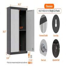 Metal Wall Cabinets For Storage With Lock,Steel Garage Hanging Cabinet With 1 Adjustable Shelf And 2 Doors,Garage Cabinet Upper,Wall Mounted Metal Cabinet For Office And Home - Black and White - View 6